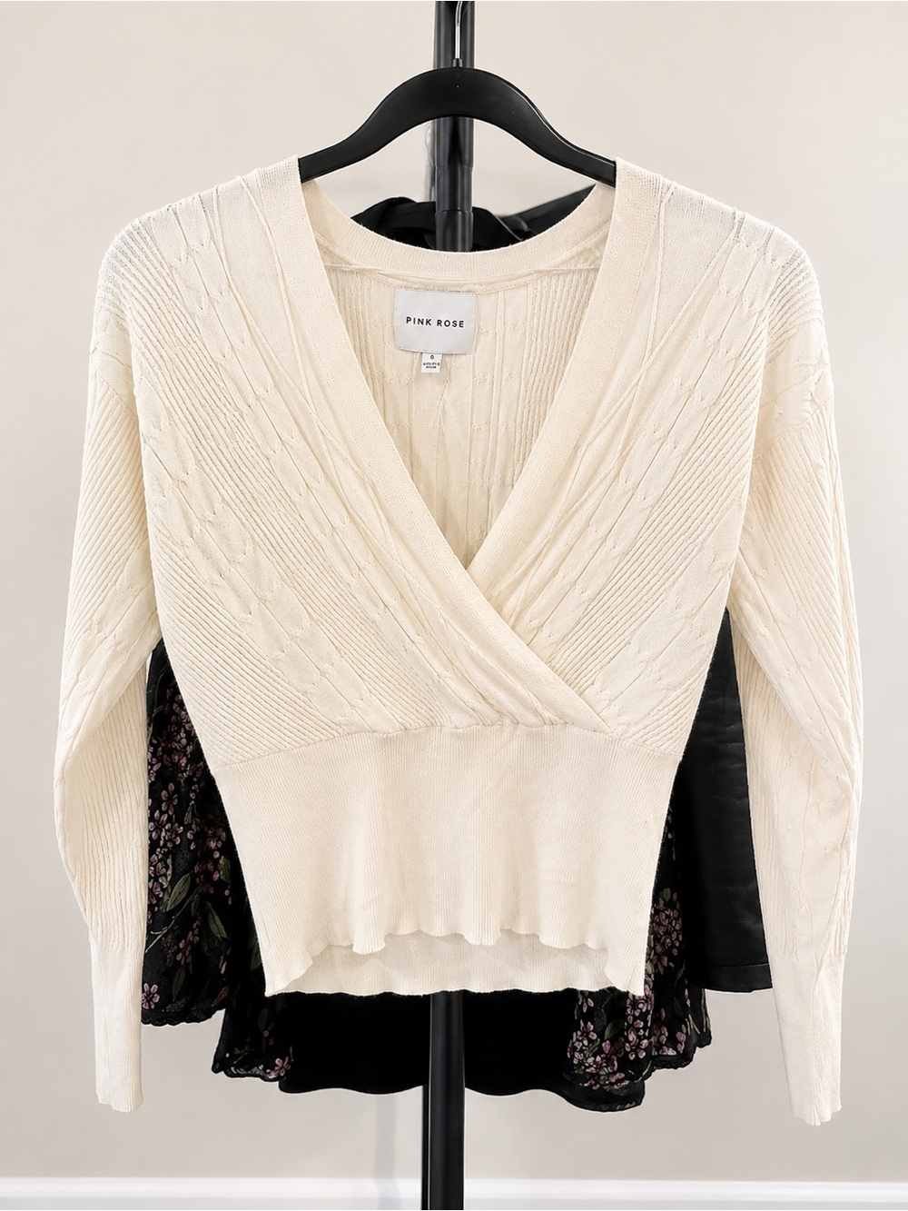Pink Rose Ivory Knit Surplice Pullover